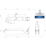 Tech Drawing Of Kingston 39"Lx5-3/4"W Polished Cqr Bow Roller.