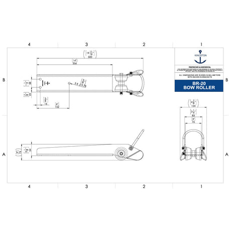Tech Drawing Of Kingston Br-20 Polish Finish Bow Roller.