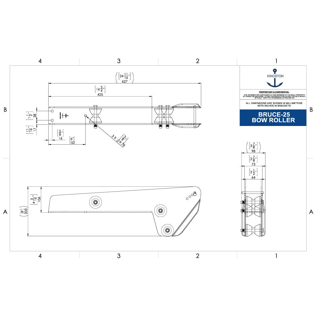 Tech Drawing Of Kingston Mirror Finish Bruce Bow Roller.