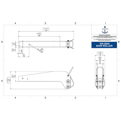 Tech Drawing Of Kingston Polish Bow Roller (Fits Rocna 20-25kg).