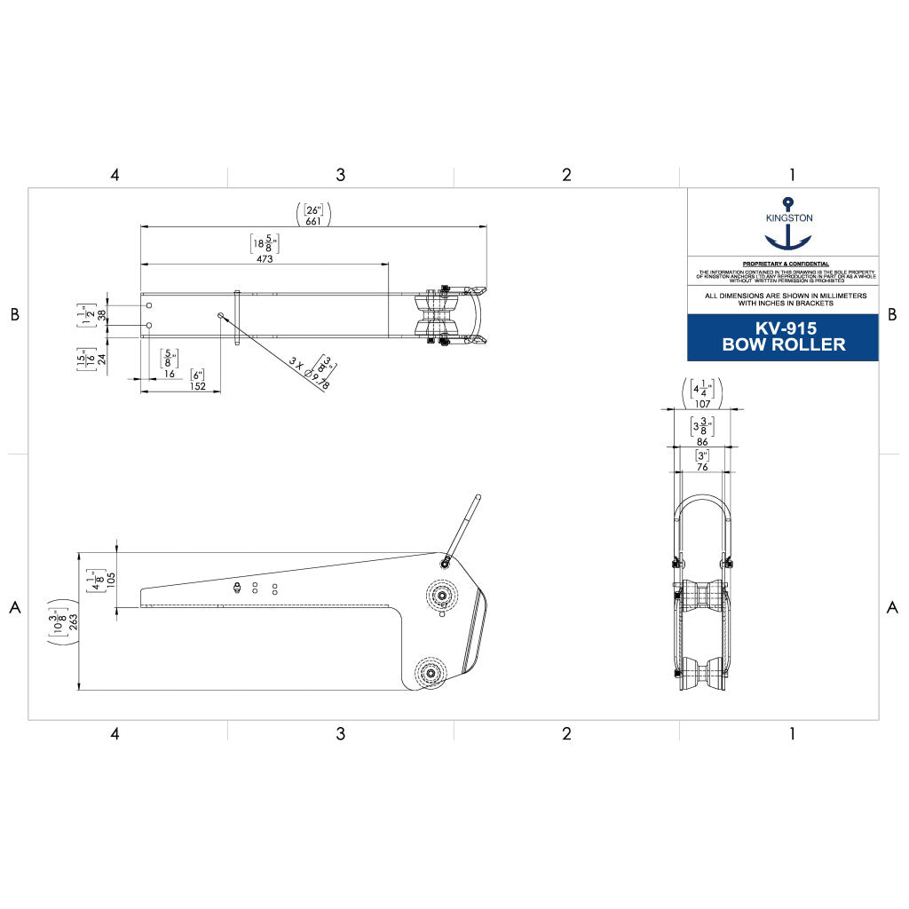 Tech Drawing Of Kingston Polish Bow Roller (Fits Vulcan 9-15kg).