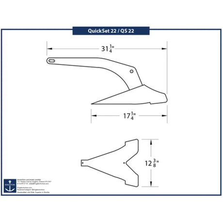 Tech Drawing Of Kingston Quickset 22lb Comm. Finish Plow Anchor.
