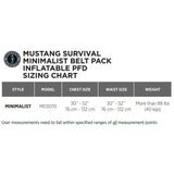 Size Chart Of Minimalist Manual Inflatable Belt Pack.